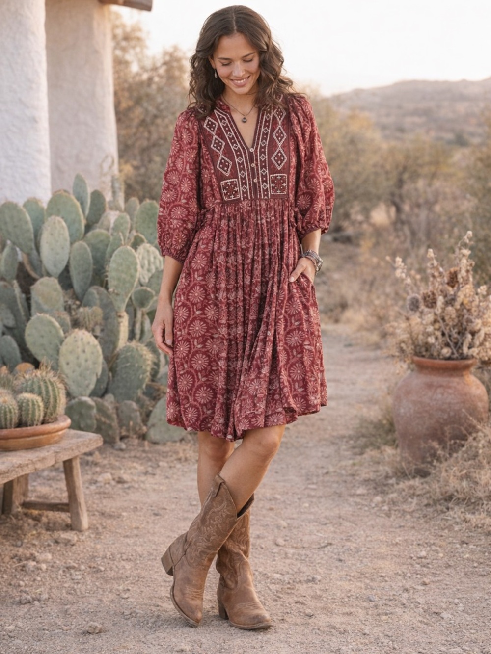Sundance Embroidered Side Tie Boho Lizet Dress Pockets Oceana Size Small